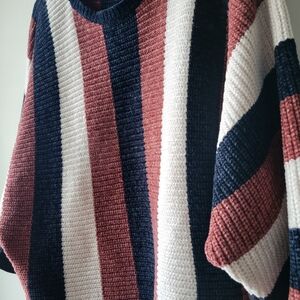 Solitaire Crewneck Sweater - Brown, Blue, and White Stripes